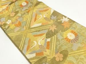 佐賀錦　向かい鶴・菱に花模様織り出し袋帯